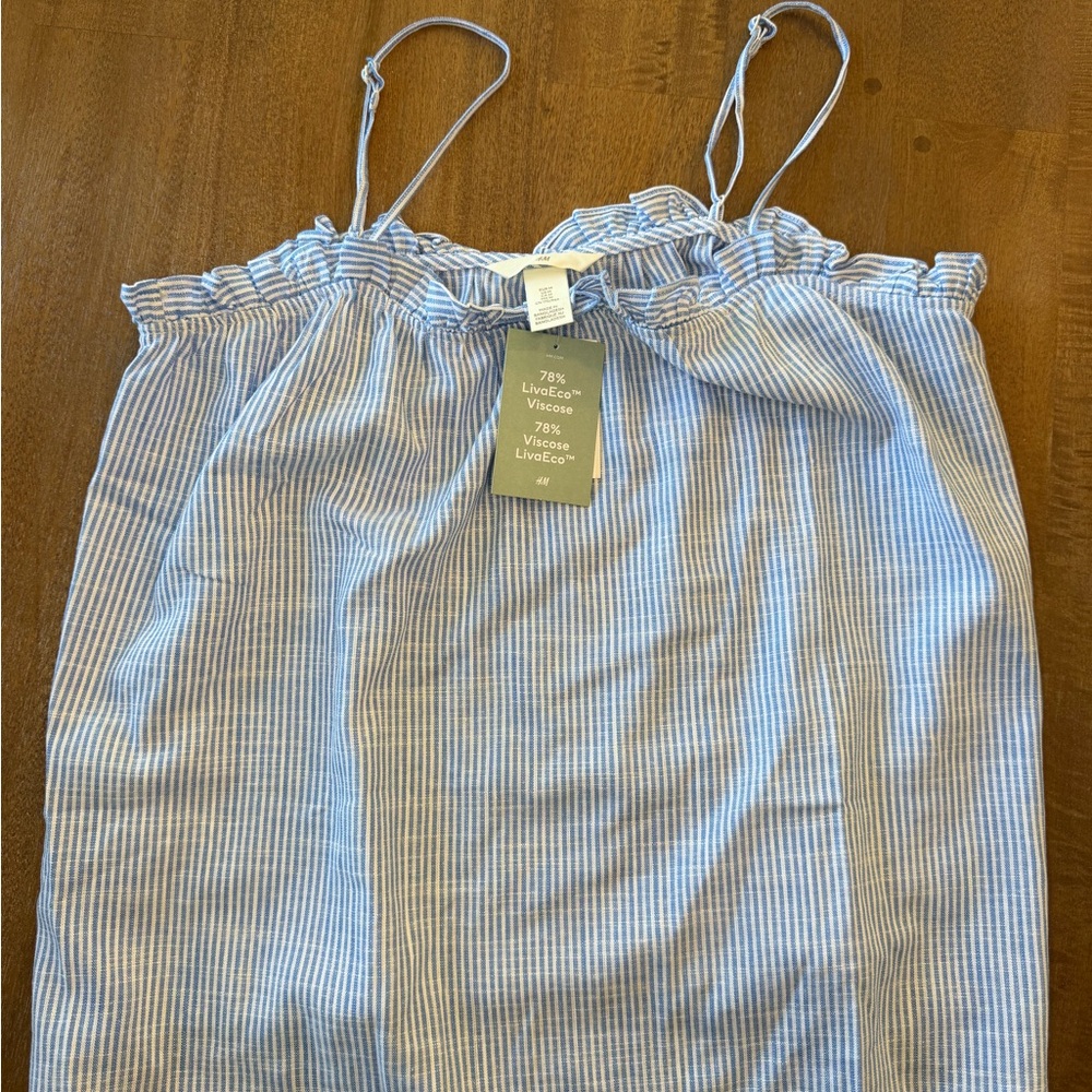 H&M Light Blue and White Striped Top